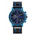 Natural Ebony And Blue Stainless Steel Men's Wooden Chronograph Watch {a:custom_size} {a:custom_color} {a:custom_size} {a:custom_color}