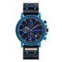 Natural Ebony And Blue Stainless Steel Men's Wooden Chronograph Watch