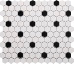 Matt White & Gloss Black Hexagon Dots Porcelain Mosaic
