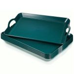 Kathfly 6 Pack Green Serving Trays With Handles 16" X 11" Multi Purpose Plastic Ottoman Tray Rectangular Anti Skid Food Tray For