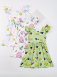 3PCS Girls Cute Cartoon Graphic Flutter Trim Sleeveless Dress Set For Spring Summer Party Gift