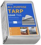 Eeatuztl Tarps Heavy Duty Waterproof 8X10FT 12 Mil Silver Waterproof Tarps For Outdoors With Grommets Reinforced Edges Uv Resist