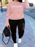 Women's Casual Sportswear Set With Letter Print Long Sleeve Pullover Top & Joggers Cozy Autumn winter Outfit