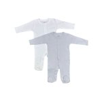 2 Piece Baby Grow With Snaps In White And Grey - White And Grey 3 To 6 Months