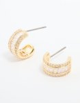 Goldair Gold Plated Cubic Zirconia Baguette Small Hoop Earrings