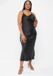 Plus Slit Slip Dress - Black
