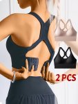 2PCS Seamless Racer Back Bra Sports & Comfy Shockproof Sporty Bra Women's Lingerie & Underwear
