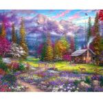 Diamond Painting Diy Kit Full Drill 50X40CM- Animals And Cabin In Woods