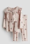 3-PIECE Ribbed Set - Dusty Pink Cherries