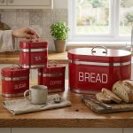 Metal Powder Coated Iron Bread Box With Kitchen Canisters
