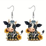 Cute Cow Sunflower Decor Dangle Earrings Cartoon Y2K Style Acrylic Jewelry Adorable Western Holiday Earrings