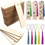 50PCS Wooden Blank Bookmarks And Pendants Diy Wooden Craft Bookmarks Laser-cut Wooden Pendants Wooden Square Tags Prefect For Sc