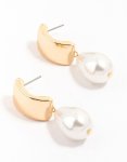 Goldair Gold Pearl Rectangular Teardrop Earrings