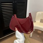 Trendy Glossy Shoulder Bag Women Patent Pu Leather Handbag Simple Solid Color Underarm Purse