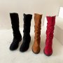 Women's Solid Color Chunky Heel Boots Fashion Slip On Dress Boots Comfortable Long Boots