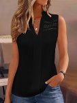 LaCie Lace Stitching V-neck Blouse Elegant Sleeveless Top For Spring & Summer Women's Clothing