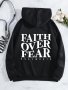 Faith Over Fear Print Hoodie Casual Pocket Long Sleeve Drawstring Hoodies Sweatshirt Women's Clothing