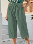 Elastic Waist Loose Capris Pants Casual Slant Pocket Pants For Spring & Summer Women's Clothing