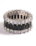 Silver Cubic Zirconia Large Baguette 3-ROW Ring - M l