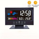 1PC Voice Control Digital Weather Clock With Backlight Temperature Humidity Weather Forecast- 12 24H Electronic Clock With USB C