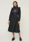 Belted Embroidered Dress - Grey