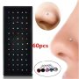 60PCS/SET Fashion Cubic Zirconia Nose Ring For Men Stainless Steel Nose Studs Body Piercing Jewelry Gift