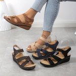 Women's Solid Color Stylish Sandals Ankle Buckle Strap Platform Soft Sole Casual Shoes Summer Wedge Beach Shoes