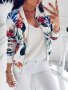 Women's Casual Floral Print Zip-up Jacket With Baseball Collar - 95% Polyester 5% Elastane Woven Fabric All-season Chic Style