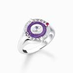 Silver Signet Ring With Violet Cold Enamel And Colourful Stones - 54