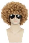 Karlery Men Women Afro 70S 80S Short Curly Golden Rocker Party Wig California Halloween Costume Cosplay Wig