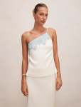 Adele One Shoulder Lace Trim Top - 20 Champagne blue Co-ord