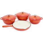 Choice 7-PIECE Heavy Weight Cast Iron Cookware Set Enamel Coated Dutch Ovens & Frying Pan With Lids Oven Safe Induction Ready No