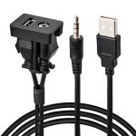 Anina USB Aux Flush Mount For Toyota 1M Male To Female Car Dash 3.5MM Aux Extension Cable Square Port USB Panel Mount Socket Ada