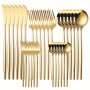 30PCS Elegant Golden Stainless Steel Cutlery Set - Includes Knives Forks Spoons & Dessert Spoons - Dishwasher Safe For Home Kitchen Restaurants Parties Beer