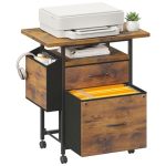 Dumos 2 Drawer Mobile File Cabinet Fabric Filing Cabinet With 24" Desktop Small File Cabinet Under Desk Fits A4 LETTER Size Rol