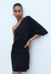 Draped One-shoulder Dress - Black