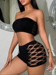 Sexy Lingerie Set Solid Seamless Hollow Out Strapless Bandeaus & Panties Women's Lingerie & Underwear