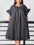 Plus Size Slid Ruffle Cuff Loose Dress Elegant Short Sleeve Dress For Spring & Summer Women's Plus Size Clothing