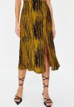 Slit Detail Viscose Fabric Patterned Midi Woven Skirt - Mustard