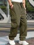 Men's Solid Color Cargo Pants With Drawstrings Casual Comfy Outdoor Mountaineering Trousers As Gift