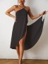 Plain Black Color Backless Spaghetti Strap Versatile Basic Style Cover Up Dress Without Bikini Women's Swimwear & Clothing