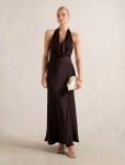 Becca Cowl Halter Satin Dress - 16 Dark Chocolate