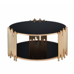 Smte Stylish Black And Gold Glass Round Center Coffee Table With Keychain