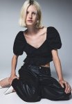 Gathered Cotton Blouse - Black