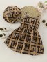 Geometric Print 2-PIECE Cami Dress + Hat Set For Girls Spring And Summer Outfit Holiday Casual Dresses Gift