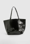 Oversized Faux Leather Croc Tote Day Bag - Black