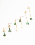 Goldair Gold Green Festive Tree & Green Diamante Present Drop Earrings 3-PACK