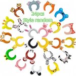 24PCS Zoo Animal Pattern Inflatable Headbands Cartoon Wildlife Balloons Hair Hoops Jungle Theme Birthday Party Supplies Animal P