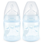 Nuk First Choice Temperature Control Bottle 0-6M 150ML Twin Pack Blue Elephant