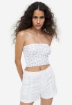 Rib-knit Bandeau Top - Cream floral